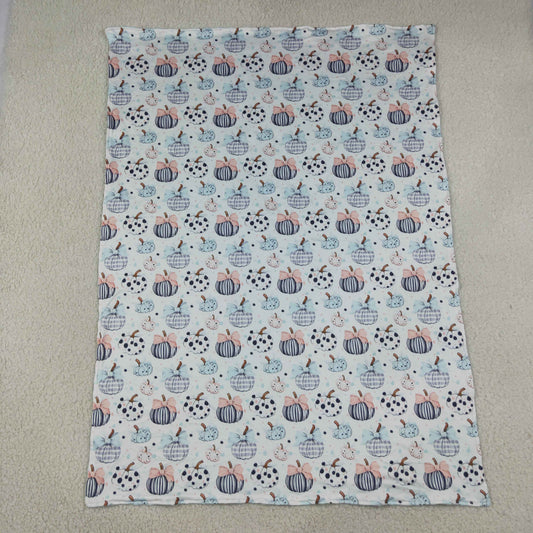 BL0253 Pumpkin Dots Bows Light Blue Baby Blanket 29-43 inches 202608 RTS