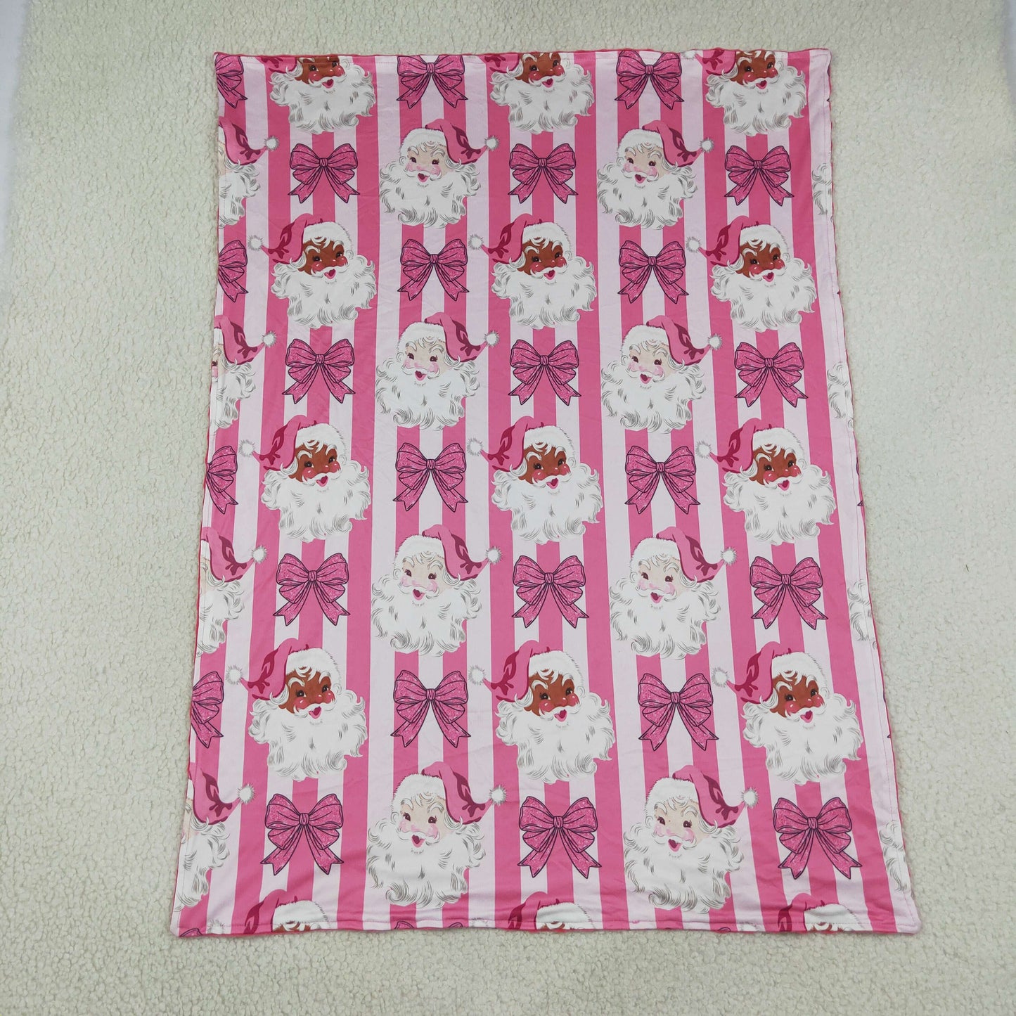BL0255 Christmas Santa Claus Bows Rose Red Stripe Baby Blanket 29-43 inches 202608 RTS