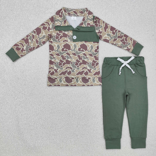 BLP0491 Boys boutique sets stand-up green camo button top drawstring pants outfit 202412RTS