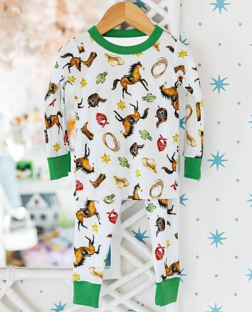 Preorder BLP0499 Riding boots cactus green white long sleeve trousers pajamas set