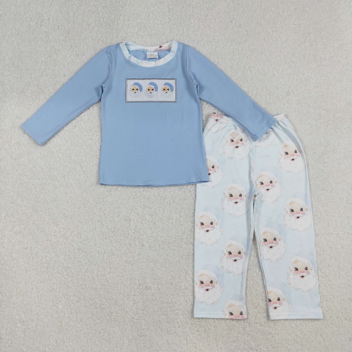 BLP0505 Embroidered Christmas Claus Blue Long Sleeve Pants Pajamas Sets 202509 RTS