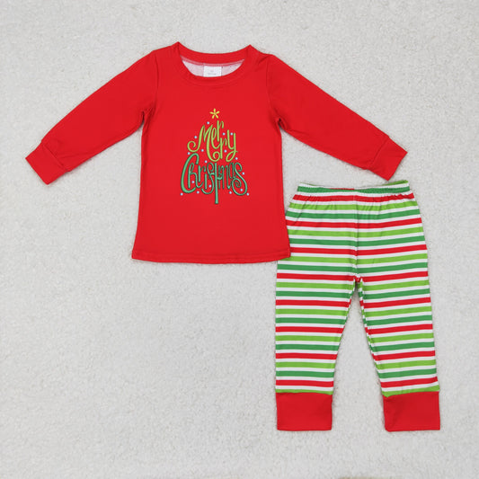 BLP0528 Merry Christmas Casual Western Clothing Set Red and Green Striped Pants with Long Sleeves Cotton Pajama No MOQ