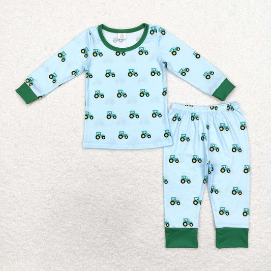 BLP0607 Modal Bamboo tractor turquoise long sleeve pants pajamas set