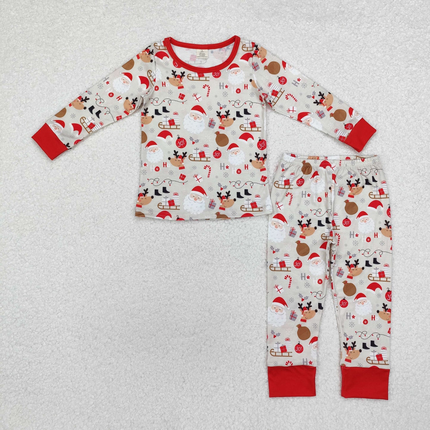 BLP0662 Christmas Bamboo Pajamas Red Long Sleeve Pants Boys Set RTS 202509