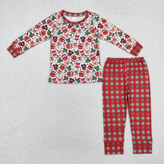 BLP0695 Christmas Mickey Print Long Sleeve Top Plaid Pants Boys Sets RTS 202509