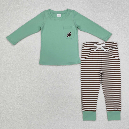 BLP0793 Embroidered Rugby Pocket Green Long Sleeve Stripe Pants Boys Sets RTS 202509