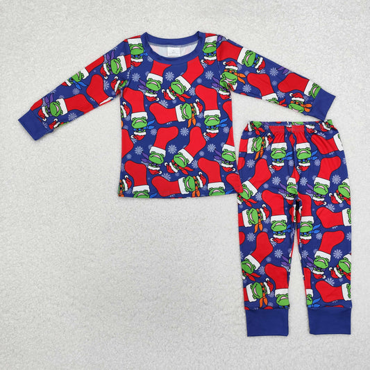 BLP0870 Christmas Pajamas Cartoon Ninja Turtles Socks Blue Long Sleeve Pants Boys Sets RTS 202509