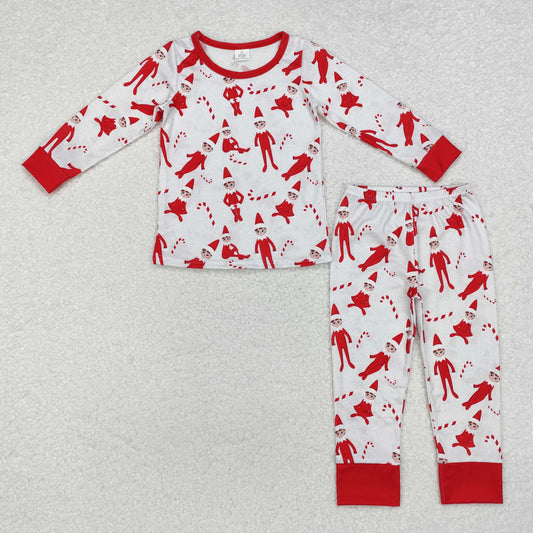 BLP0895 Christmas Bamboo Pajamas Elf Crutch Red Long Sleeve Pants Boys Set High Quality Wholesale RTS 202509