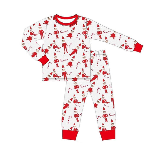 BLP0895 Christmas Bamboo Pajamas Elf Crutch Red Long Sleeve Pants Boys Set High Quality Wholesale RTS 202509