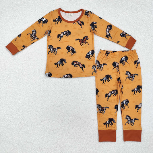 BLP0899 Bamboo Pajamas Horse Yellow Brown Long Sleeve Pants Boys Set New Arrival