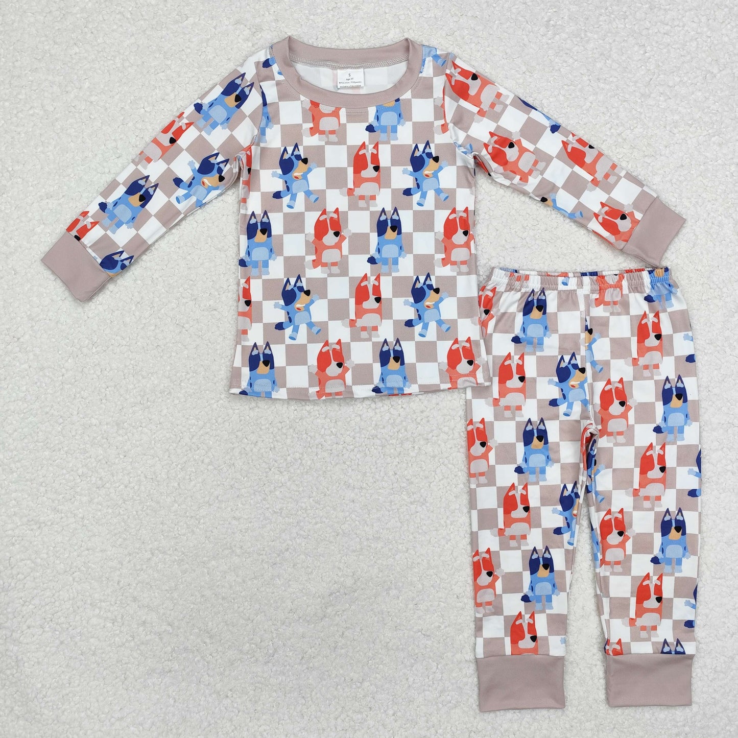 BLP0957 bluey plaid long sleeve trousers boys pajama set high quality