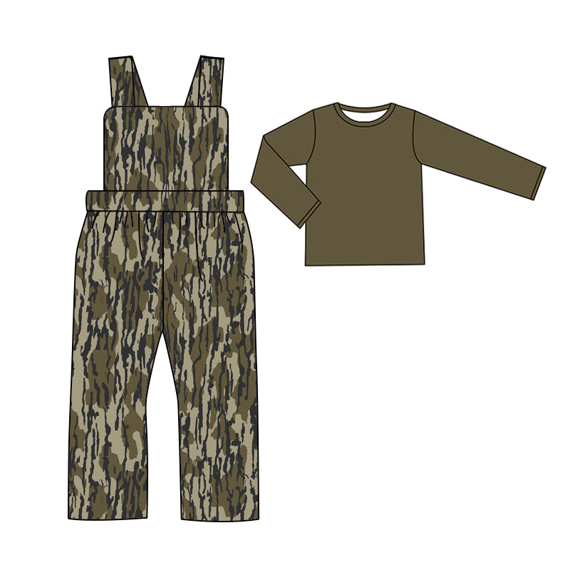 BLP0967 Solid Brown Long-Sleeved Camouflage Army Green Boys Overalls Jumpsuits RTS 202509