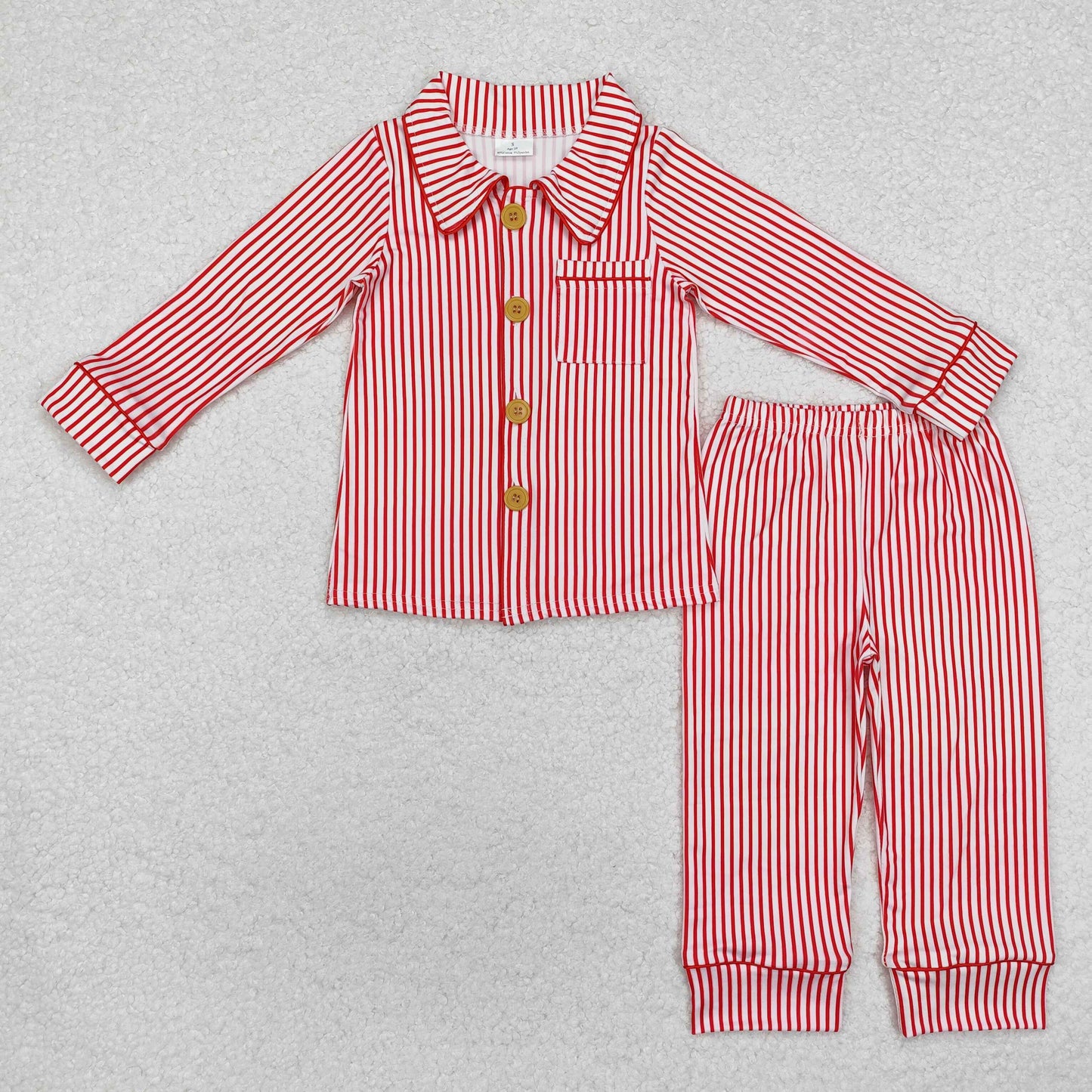 BLP0980 Christmas Red Striped Polo Button Long Sleeve Pants Boys Pajamas Sets RTS 202510