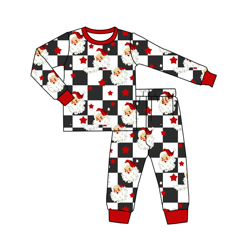 preorder BLP1068 Satan Claus Merry Christmas Plaid Long Sleeve Pants Pajamas Sets Boys Boutique clothes 202505