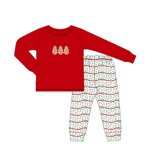 preorder BLP1081 Boys Boutique Christmas Tree Cookie Red Long Sleeve Striped Pants Set 202505