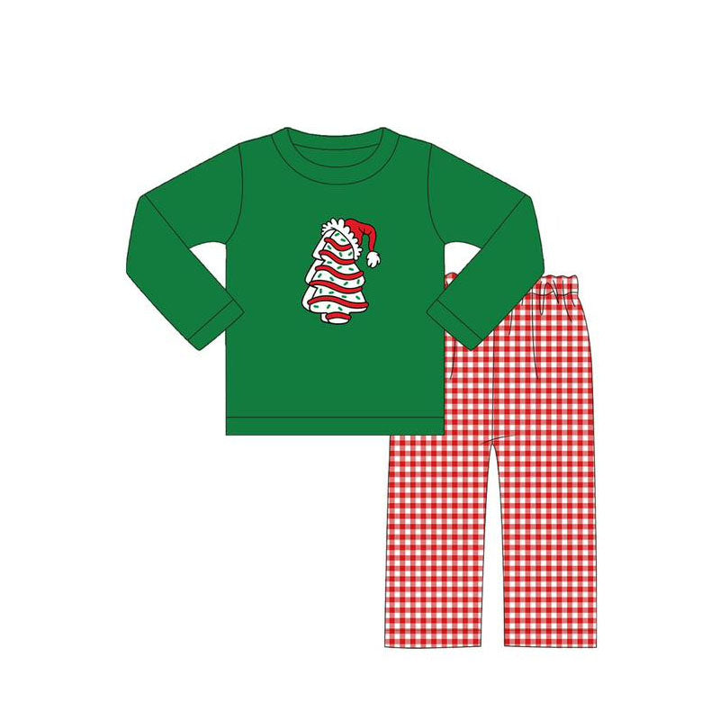 preorder BLP1082 Boys Boutique Christmas Tree Cookie Green Long Sleeve Striped Pants Set 202505