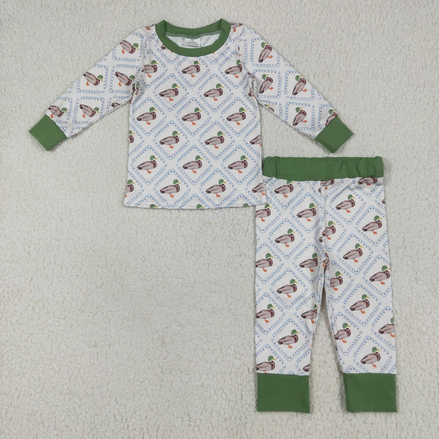 BLP1086 Boys Boutique Duck Hunting Plaid Beige Long Sleeve Pants Pajamas Set 202506 RTS