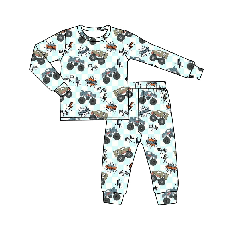 preorder BLP1110 Boys Boutique Jeep Plaid Flag Long Sleeve Pajamas Pants Set 202506