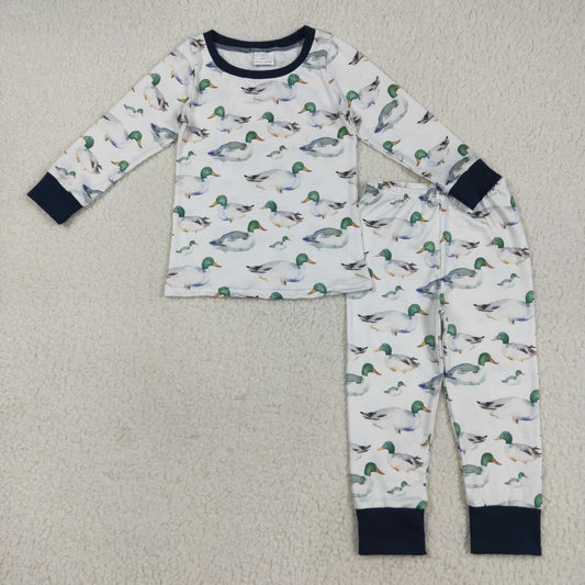 BLP1121 Boys Boutique Duck Hunting Navy Blue White Long Sleeve Pants Pajamas Set 202507 RTS