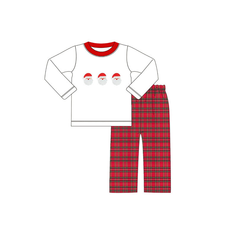 preorder BLP1132 Boys Boutique Santa Claus White Long Sleeve Red Plaid Pants Set 202506