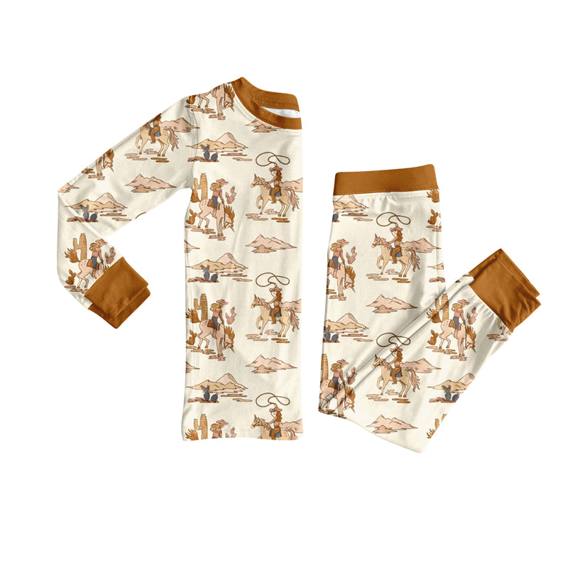 preorder BLP1148 Boys Boutique Cowboy Horse Cactus Brown Long Sleeve Pants Pajamas Set 202506