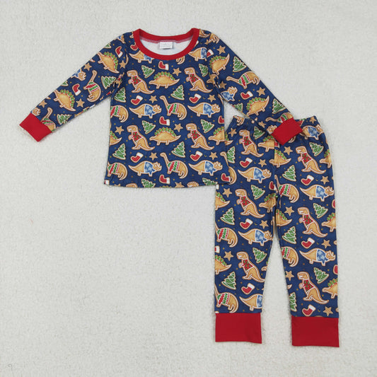 BLP1155 Christmas Dinosaur Boys Boutique Red Long Sleeve Pants Pajamas Set 202510 RTS