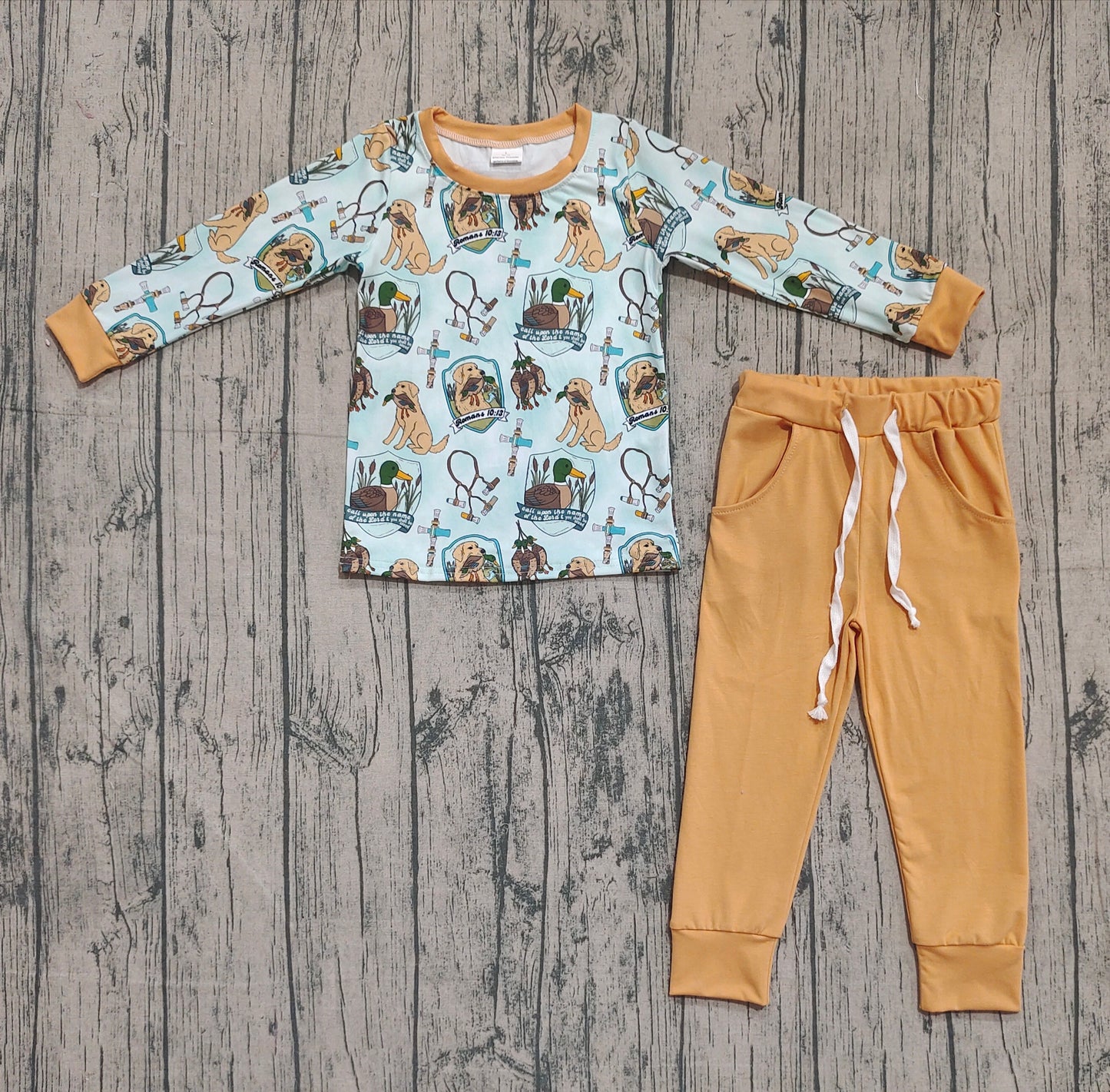 BLP1177 Puppy Duck Brown Long-Sleeved Pants Boys Set 202509 RTS