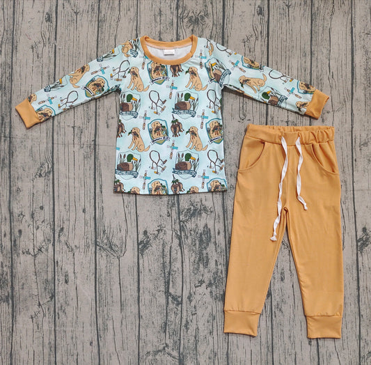 BLP1177 Puppy Duck Brown Long-Sleeved Pants Boys Set 202509 RTS