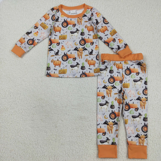 BLP1179 Halloween Farm Animals Yellow Brown Long-Sleeved Pants Boys Set 202508 RTS