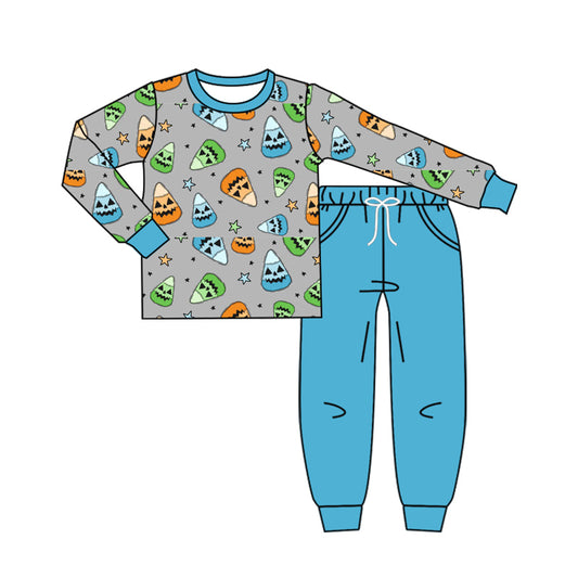 preorder  BLP1180 Halloween Candy Gray Blue Long-Sleeved Pants Boys Set 202507