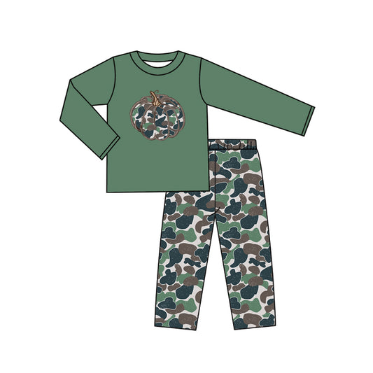 preorder  BLP1191 Thanksgiving Pumpkin Green Camouflage Long-Sleeved Pants Boys Set 202507