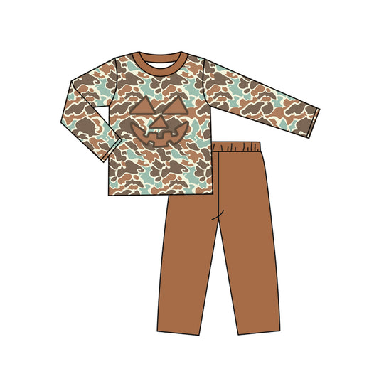 preorder  BLP1193 Halloween Ghost Pumpkin Brown Camouflage Long-Sleeved Pants Boys Set 202507