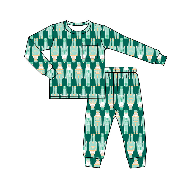 preorder BLP1194 Christmas Nutcrackers Green Long-Sleeved Pants Boys Set 202507