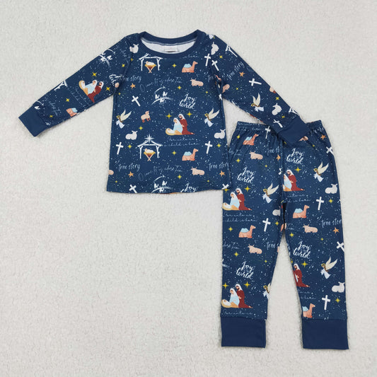 BLP1198 Christmas World Jesus Blue Long-Sleeved Pants Boys Set 202509 RTS
