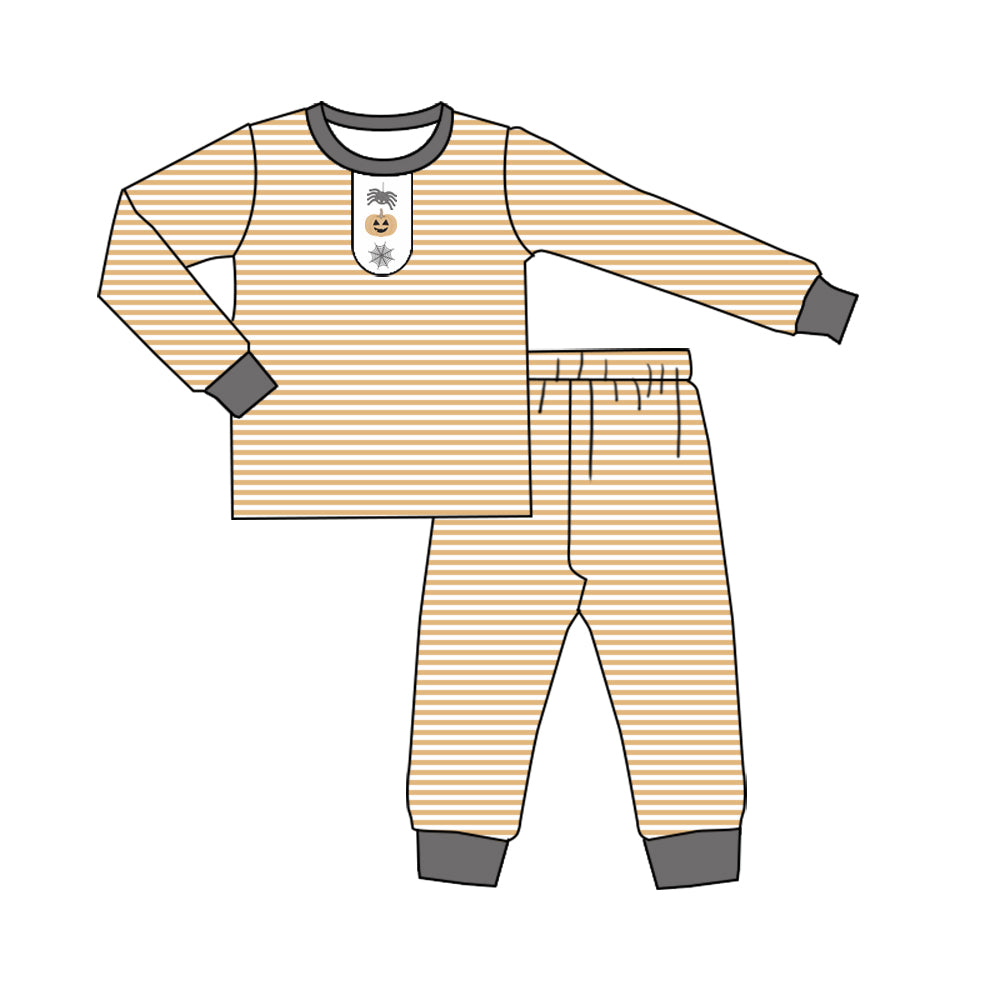 preorder BLP1202 Spider Pumpkin Web Orange Stripe Long-Sleeved Pants Boys Pajamas Set 202507
