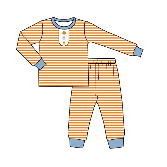 preorder BLP1203 Spider Pumpkin Ghost Orange Stripe Long-Sleeved Pants Boys Pajamas Set 202507
