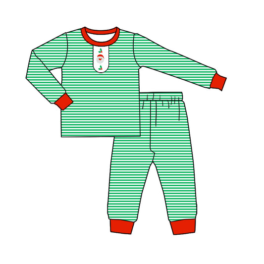 preorder BLP1205 Santa Claus Green Stripe Long-Sleeved Pants Boys Pajamas Set 202507