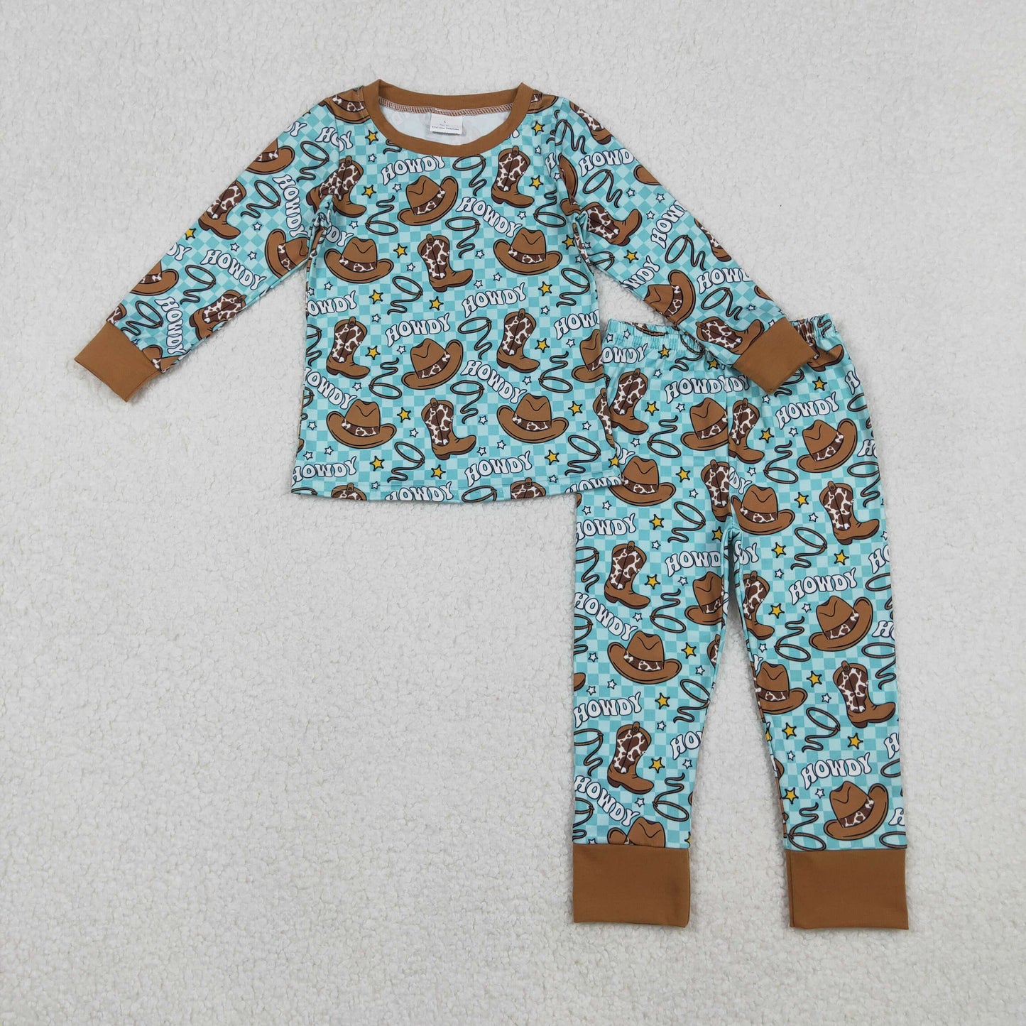 BLP1207 Howdy Blue Green Cowboy Long-Sleeved Pants Boys Pajamas Set 202510 RTS