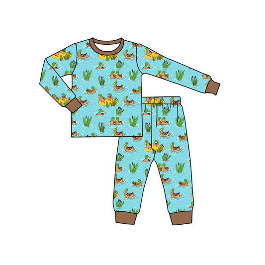 preorder BLP1208 Duck Pattern Blue Green Long-Sleeved Pants Boys Pajamas Set 202508