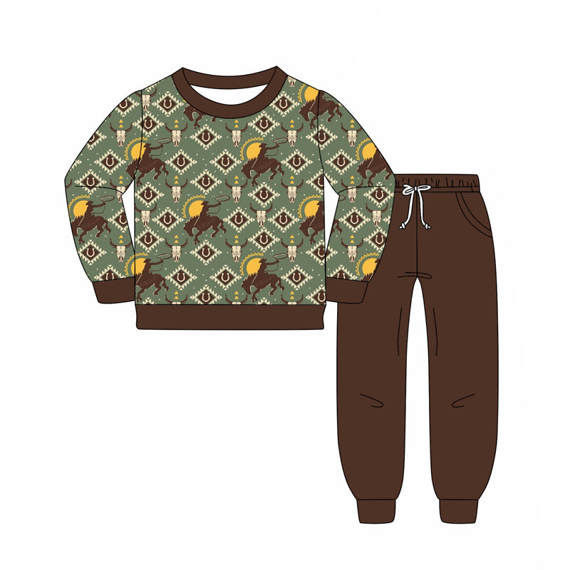 preorder BLP1209 Cowboy Brown Long-Sleeved Pants Boys Set 202508