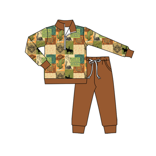 preorder BLP1218 Cowboy Brown Zippy Collar Long-Sleeved Pants Boys Set 202508