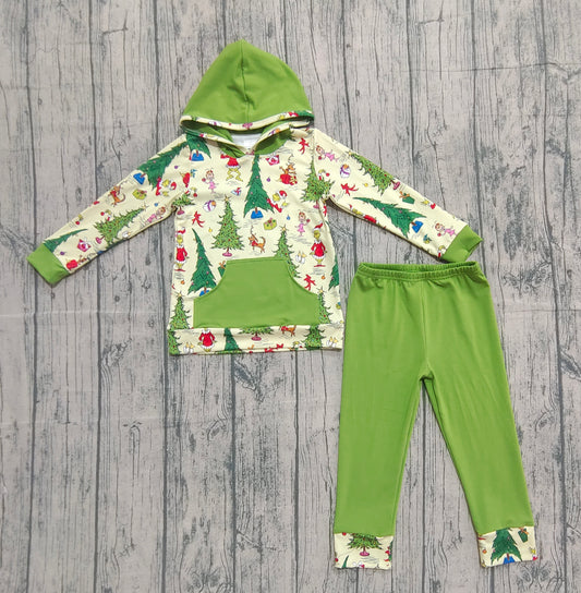 BLP1224-XS-3XL Christmas Grinch Green Hooded Long-Sleeved Pants Boys Set 202510 RTS