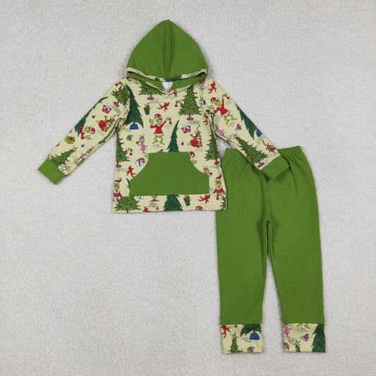 BLP1224-XS-3XL Christmas Grinch Green Hooded Long-Sleeved Pants Boys Set 202510 RTS