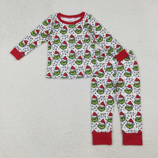 BLP1225 Christmas Grinch Red Long-Sleeved Pants Boys Pajamas Set 202509 RTS