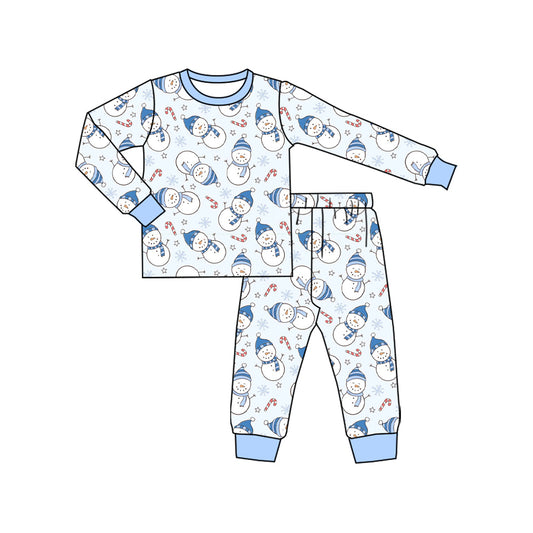 preorder BLP1227 Christmas Snowman Blue Long-Sleeved Pants Boys Pajamas Set 202508