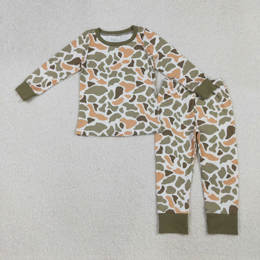 BLP1228 Yellow Green Camo Long-Sleeved Pants Boys Pajamas Set 202509 RTS