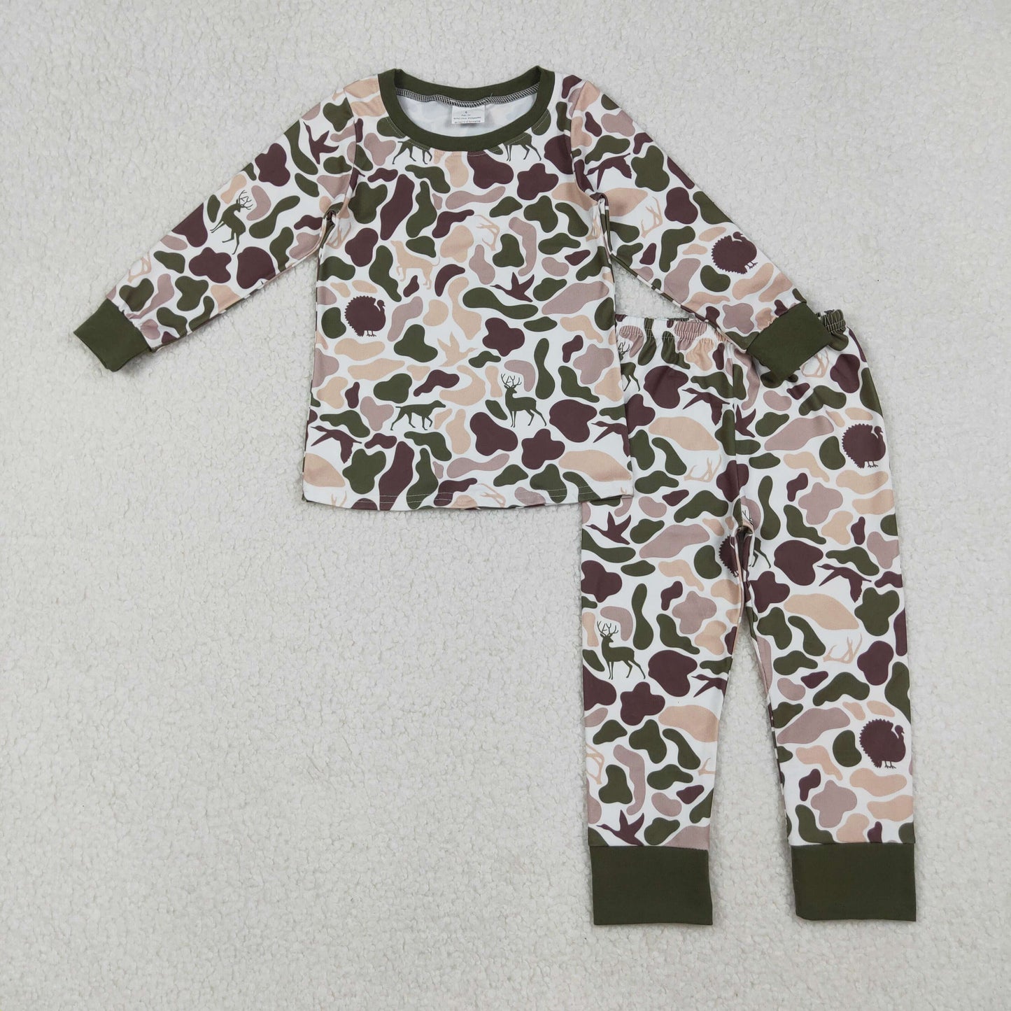 BLP1234 Army Green Camouflage Long-Sleeved Pants Boys Pajamas Set 202509 RTS