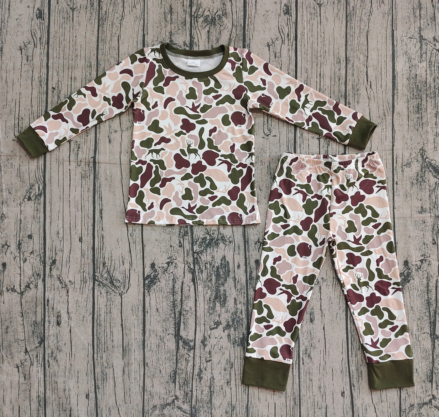 preorder BLP1234 Army Green Camouflage Long-Sleeved Pants Boys Pajamas Set 202508