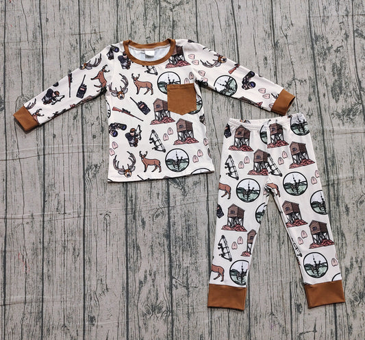 NO MOQ preorder BLP1236 Deer Hunting Long-Sleeved Pants Boys Pajama Set 202510