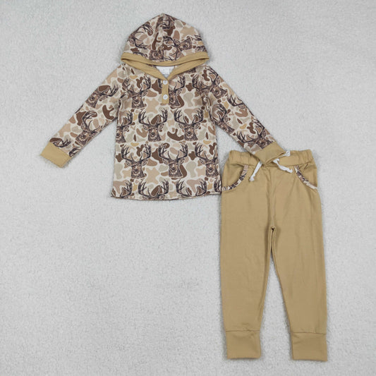 BLP1239 Cowboy Deer Hunting Khaki Camouflage Hooded Long-Sleeved Pants Boys Set 202510 RTS